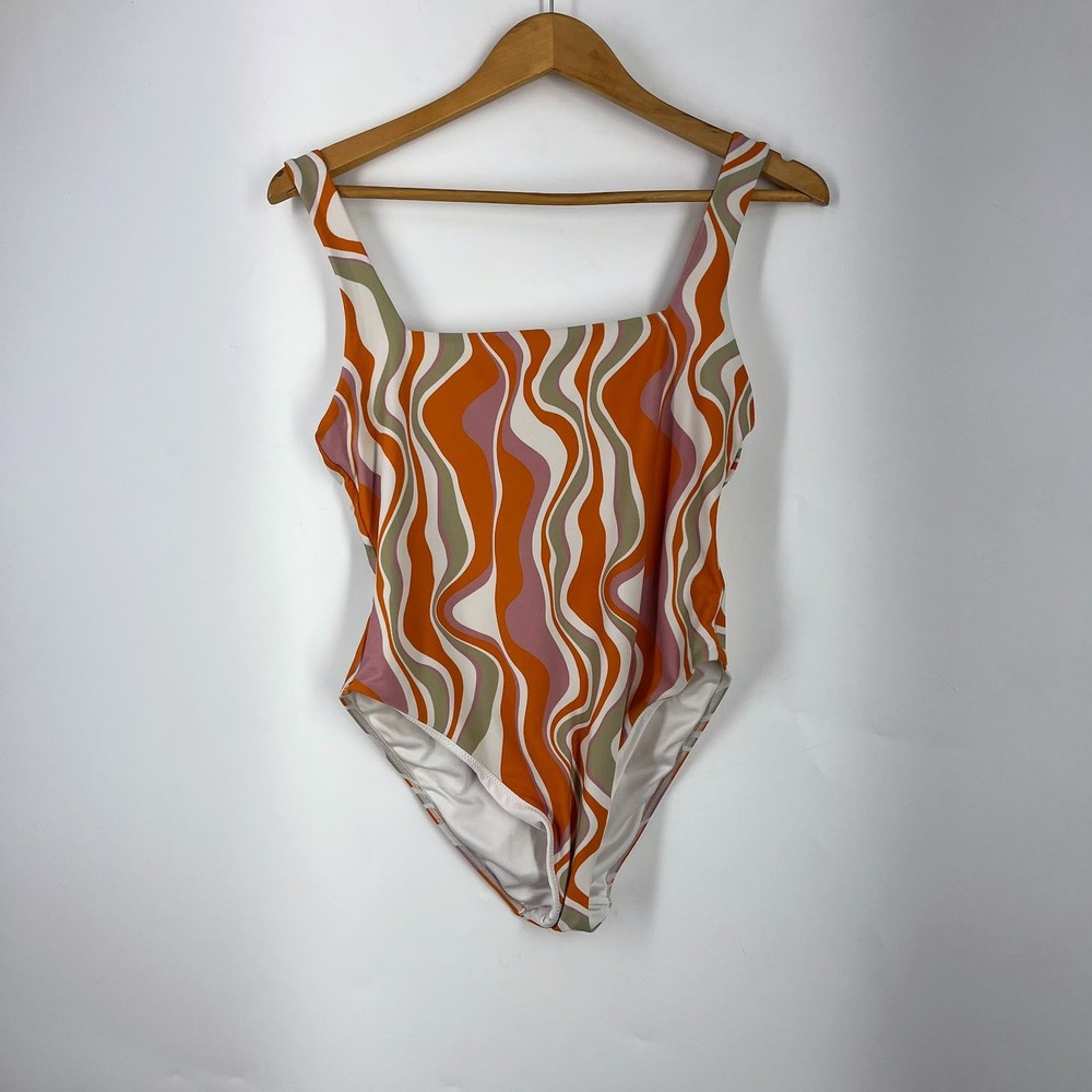 Show Me Your Mumu Retro Wavy Psychedelic Print One Piece Swimsuit Size M